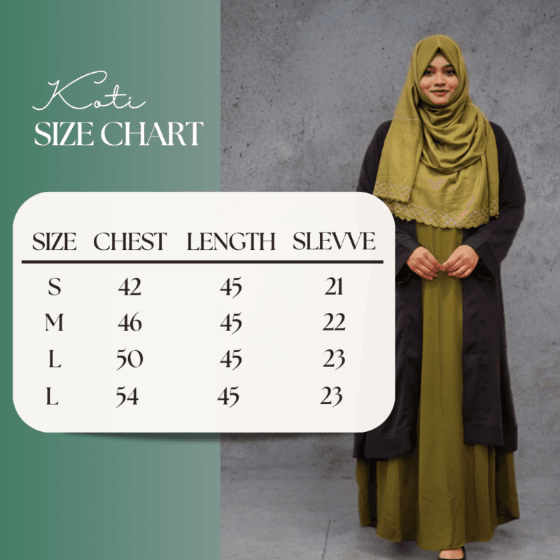 Image of Solid Color Koti Size Chart