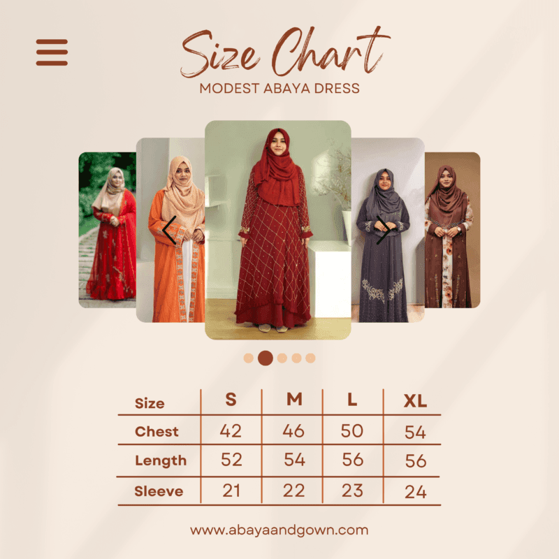 Image of Abaya and Gown Size Chart (Borkha Kimono inner borka)