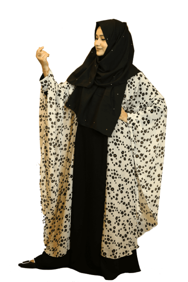 image of black color ball printed abaya-2
