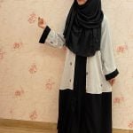 image of Soft Vanilla Color Black Kimono