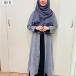 image of Steel Grey Color White Square Design Kimono