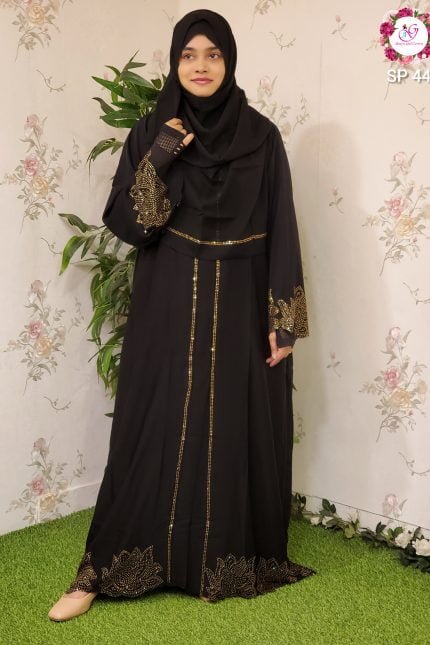 Dubai Abaya Black with Golden Stone - SP44