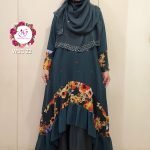 Image of blue double part gown with floral design by Abaya and Gown