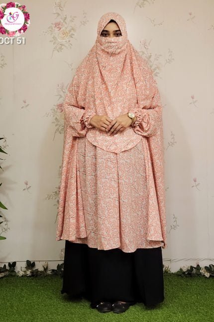 Image of Free Size Designer Pink crepe Khimar by Abaya and Gown