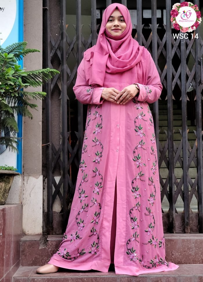 Image of Pink Kimono with Floral Design by Abaya and Gown