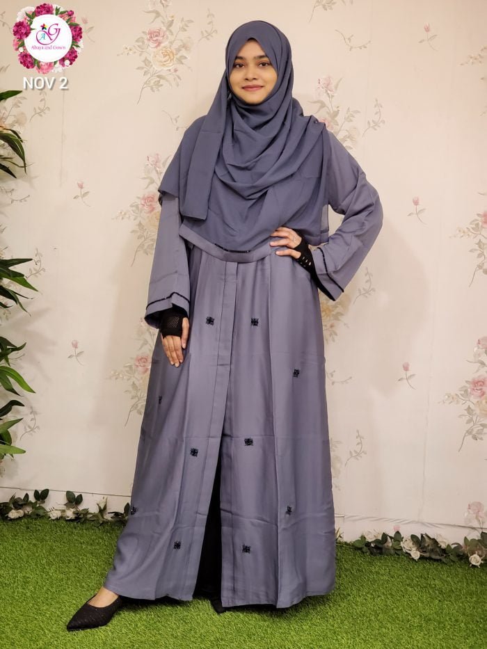 Image of Ash color Dubai Abaya by Abaya and Gown