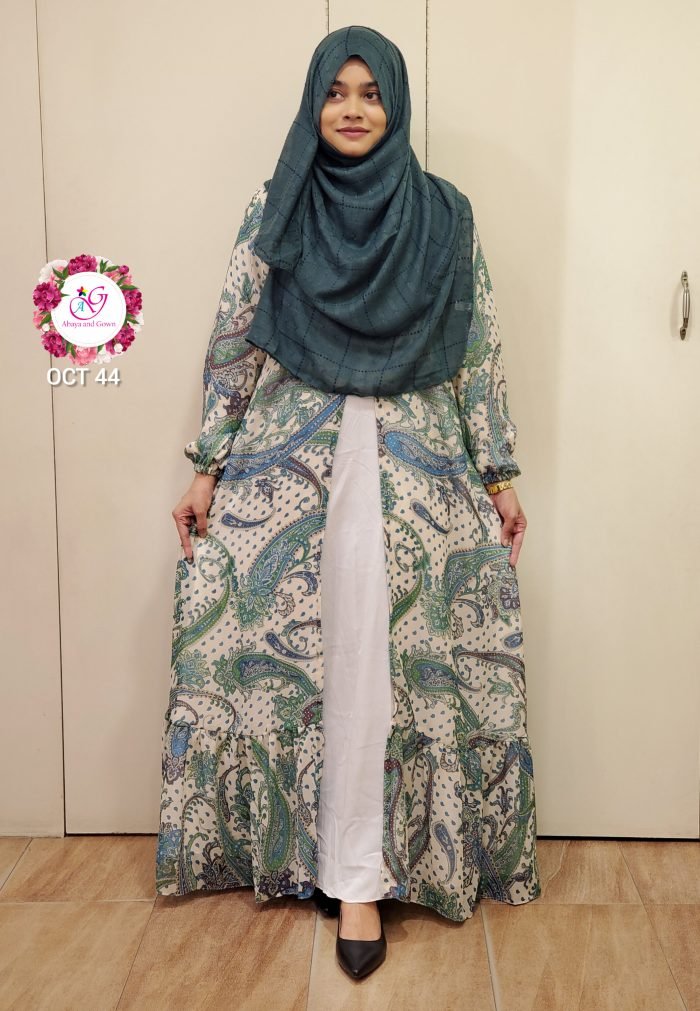 Image of a double part gown with floral design by Abaya and Gown
