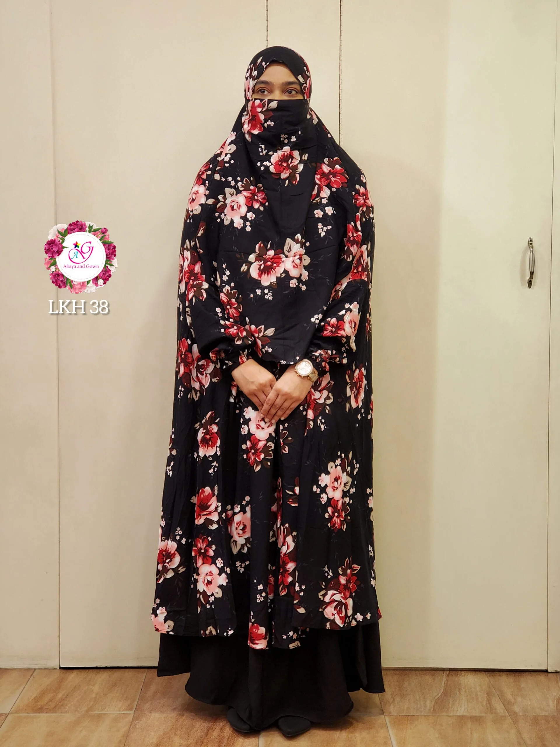 Image of Black Floral Design KHIMAR