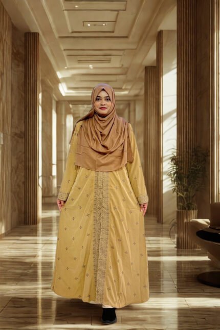 Perfect for modest fashion lovers. Elegant kimono made of soft BMW fabric with dense Jamdani style embroidery.