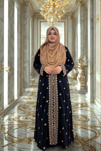 Perfect for modest fashion lovers. Elegant kimono made of soft BMW fabric with dense Jamdani style embroidery.