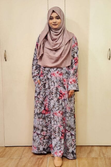Image of Dubai Silk Fabric Black Print Poket Borkha