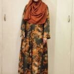 Image of Dubai Silk Fabric Dark Olive Print Poket Borkha