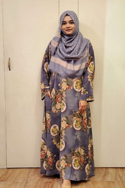 Image of Dubai Silk Fabric Print Poket Borkha