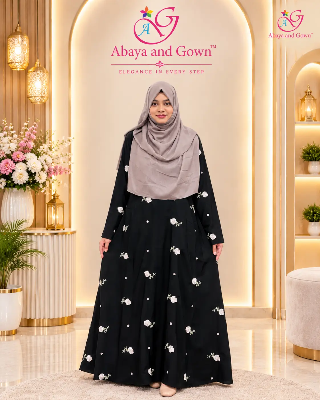 Abaya and Gown Flat One-Cut Embroidery Burqa – Durable BMW Fabric – New Collection AMB 459 Image Of Black Embroidery Borka