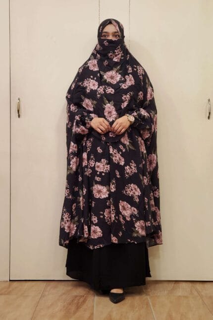 Image of Mixed Cotton Khimar with Floral Print