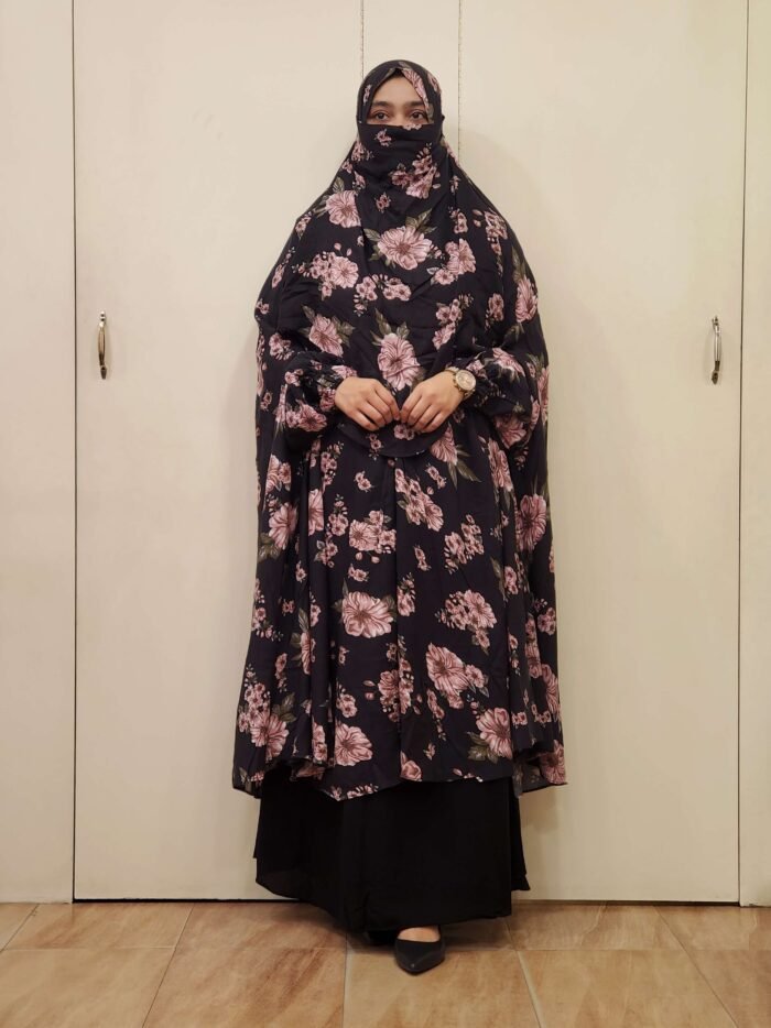 Image of Mixed Cotton Khimar with Floral Print