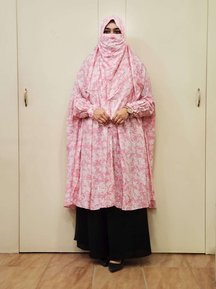 Image of Mixed Cotton Khimar with Floral Print