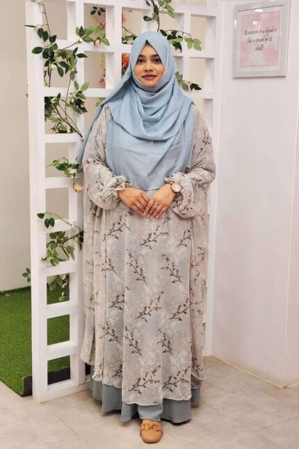 Printed Khimar Cape. Free size and summer friendly. Made with very premium soft georgette material. The sleeves are also made with elastic in Khimar style.