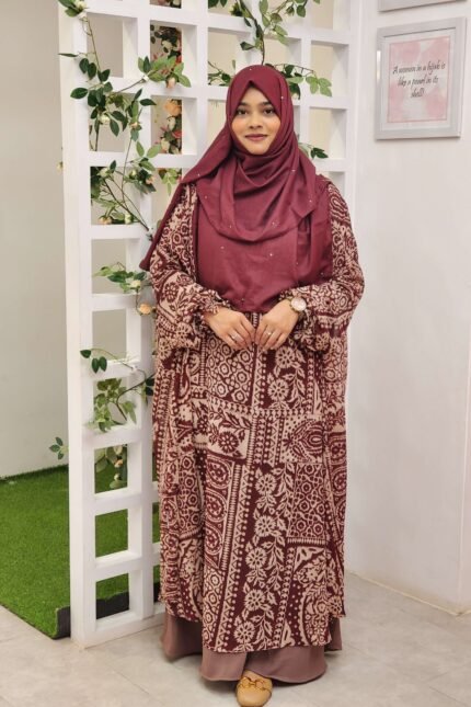 Printed Khimar Cape. Free size and summer friendly. Made with very premium soft georgette material. The sleeves are also made with elastic in Khimar style.
