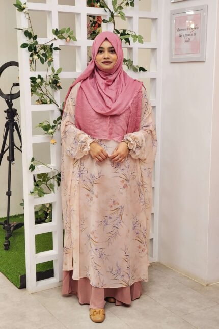 Printed Khimar Cape. Free size and summer friendly. Made with very premium soft georgette material. The sleeves are also made with elastic in Khimar style.