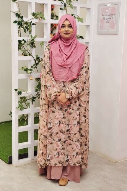 Printed Khimar Cape. Free size and summer friendly. Made with very premium soft georgette material. The sleeves are also made with elastic in Khimar style.