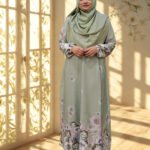 One-cut Dubai Georgette fabric gown with a printed top bottom and sleeves.