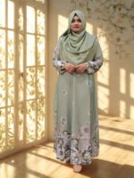 One-cut Dubai Georgette fabric gown with a printed top bottom and sleeves.