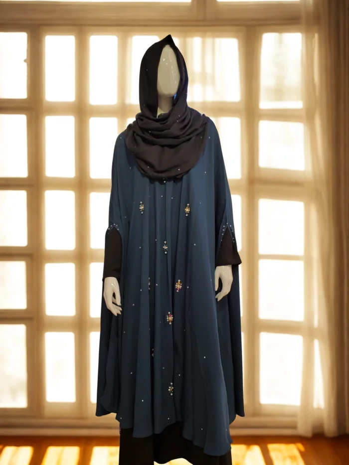 Stone Work Cape Dubai Cherry Material . Free Size, Non Transparent - Image 2