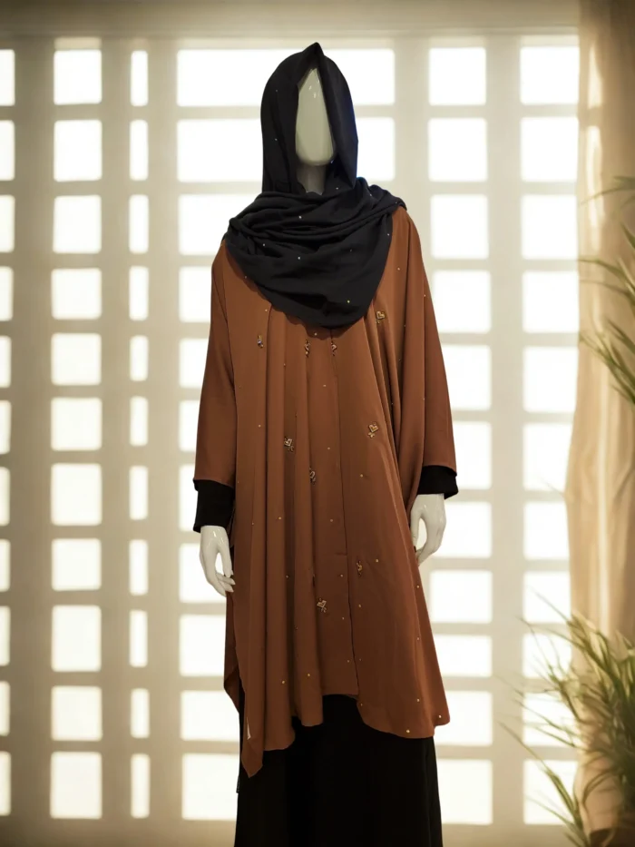 Stone Work Cape Dubai Cherry Material . Non Transparent  Free Size - Image 1