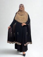 Women’s black cape in free size with elegant embroidery design.