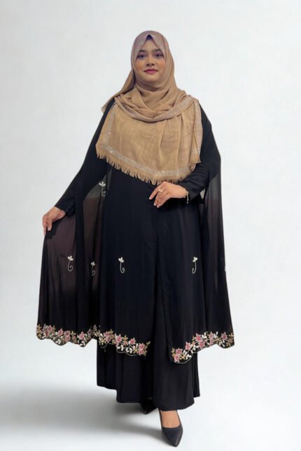 Cart - Abaya and Gown 3 Women’s black cape in free size with elegant embroidery design.