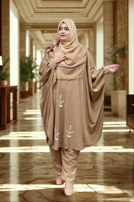 Exclusive Free Size Stylish Modest Co-Ord Set Frilled Cape with Matching Pant.