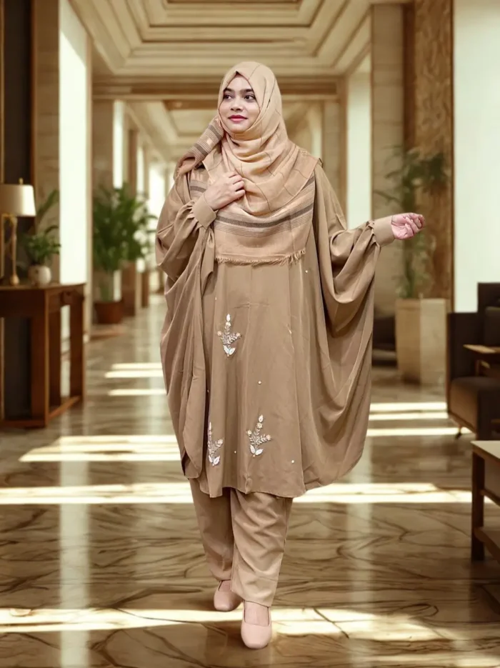 Exclusive Free Size Stylish Modest Co-Ord Set Frilled Cape with Matching Pant.
