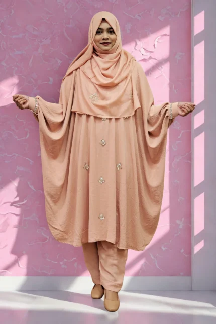 Elegant stonework cape set with matching pants, free size, summer-friendly.