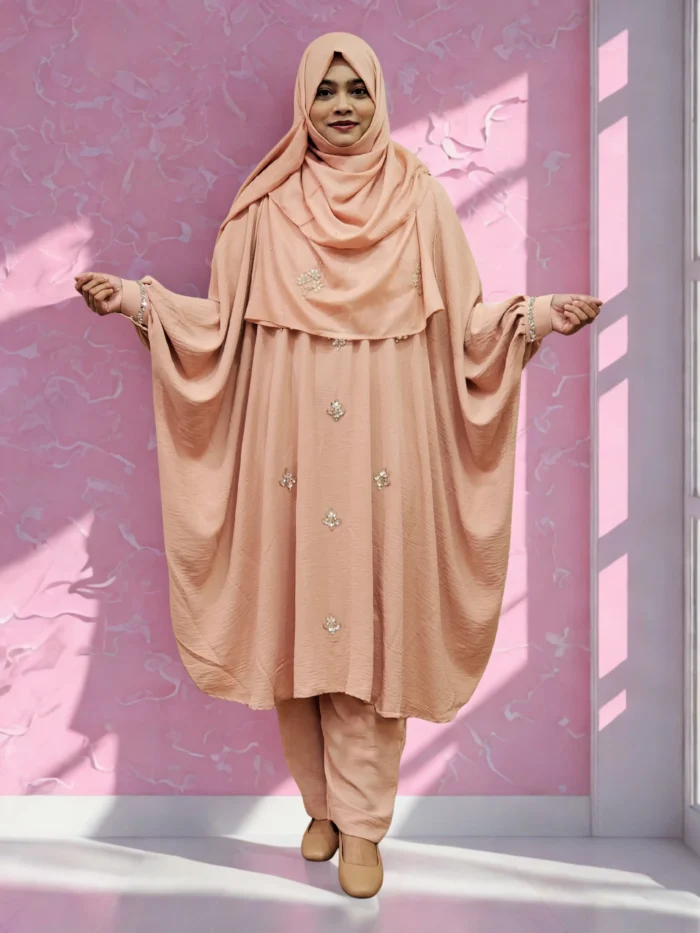 Elegant stonework cape set with matching pants, free size, summer-friendly.