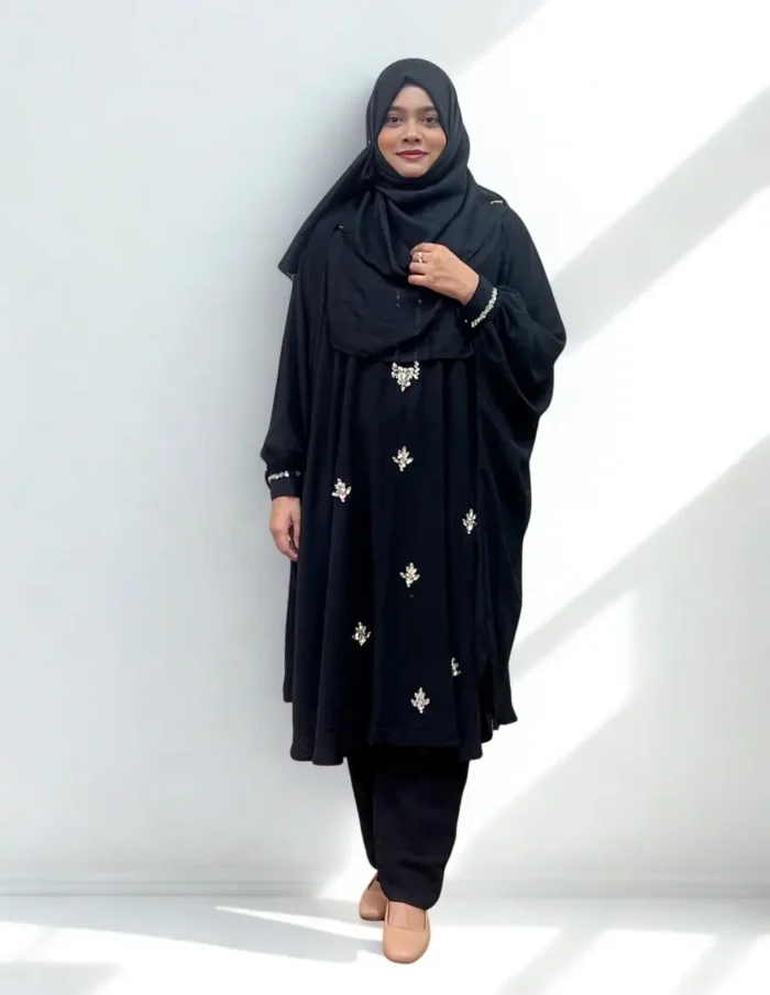 Elegant stone work cape with matching pants, one size fits all, suitable for summer.