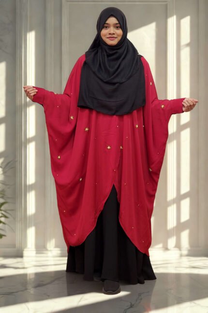 Elegant women’s cape made from premium georgette material, featuring a stone work design.