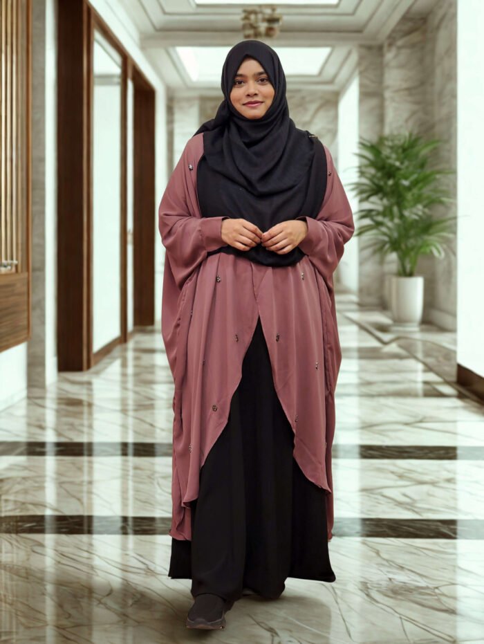 Elegant women’s cape made from high-quality georgette material, showcasing a stonework design.