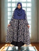 New free-size fusion cape for women in soft, transparent georgette print with a khimar-style front cut.