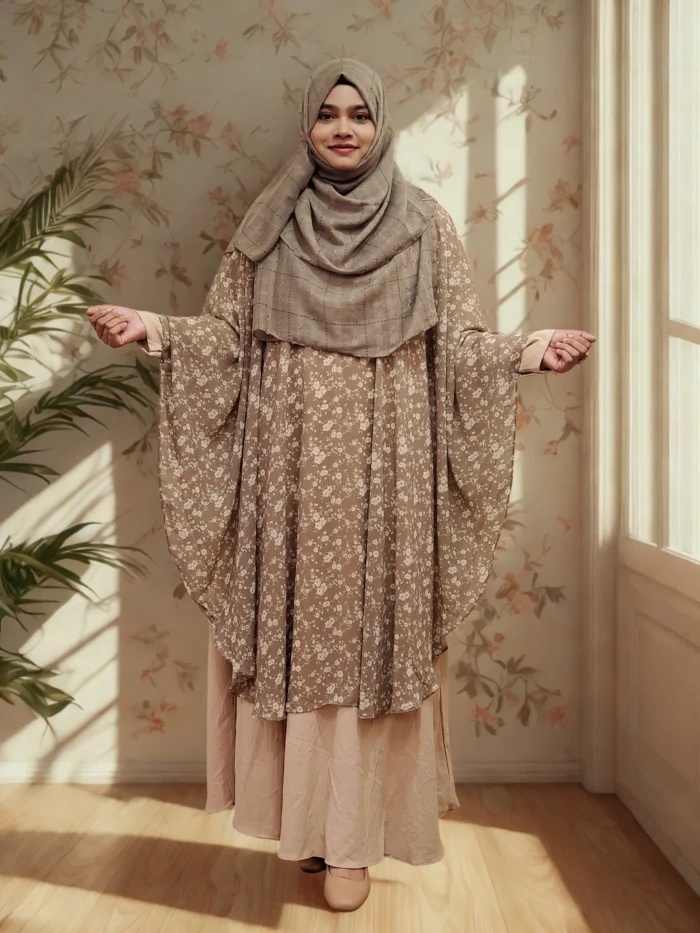 Premium modest wear georgette cape, free size, round cut.