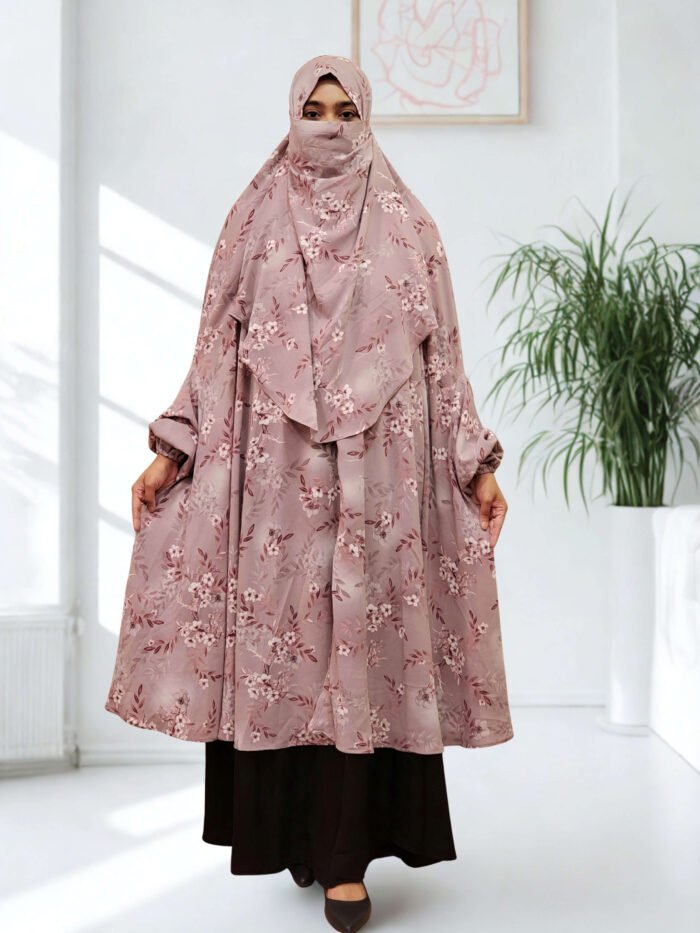 Summer-friendly khimar with a niqab attachment. It is easy to wear and does not require ironing.