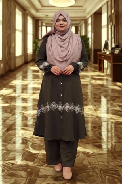 Lightweight CY fabric embroidered kurti set – modest fashion