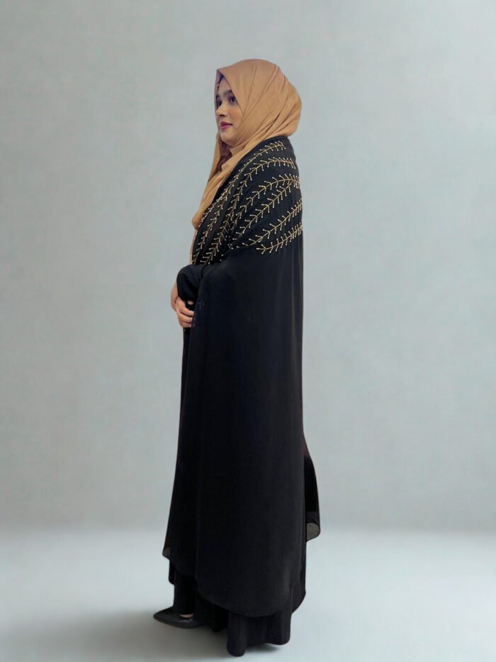 Soft, transparent georgette black cape with a full embroidery design.