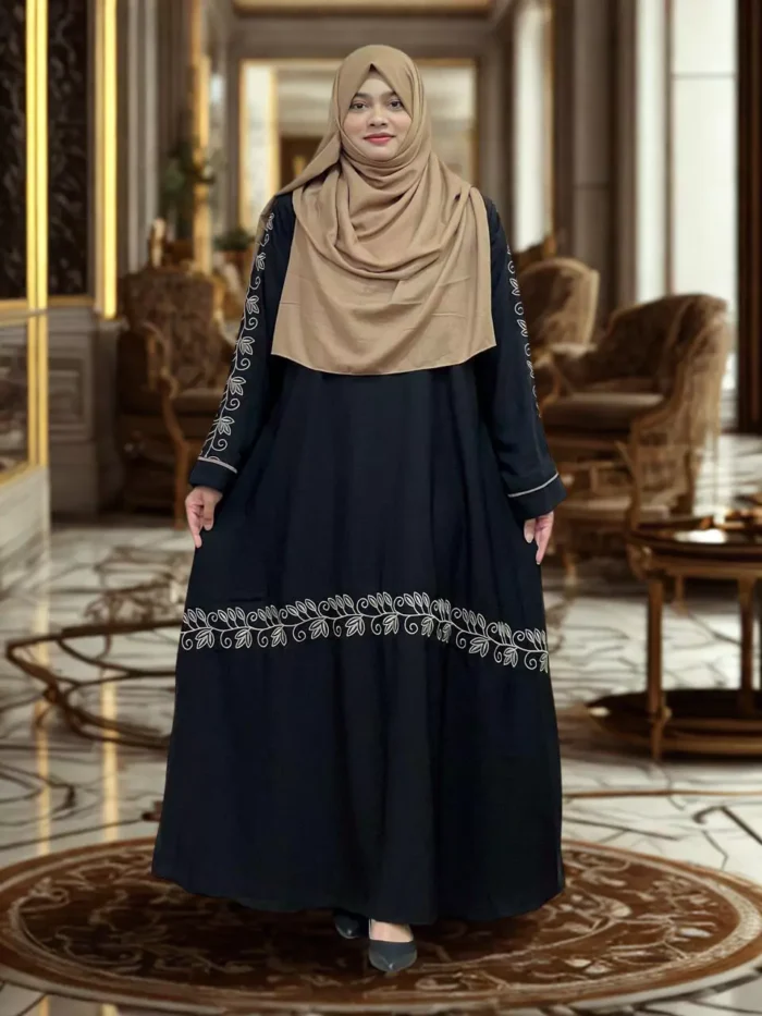 Premium Borkha Made BMW Fabric Unique Embroidered, Buttoned Sleeves - Image 1