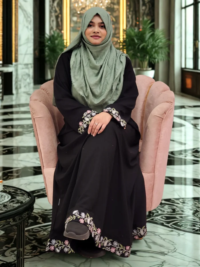 "Black BMW embroidered Borkha with elegant hand and bottom embroidery"