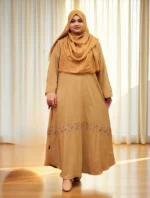 Elegant embroidered borkha in Korean fabric with hand embroidery on sleeves.