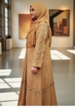 Elegant embroidered borkha in Korean fabric with hand embroidery on sleeves.