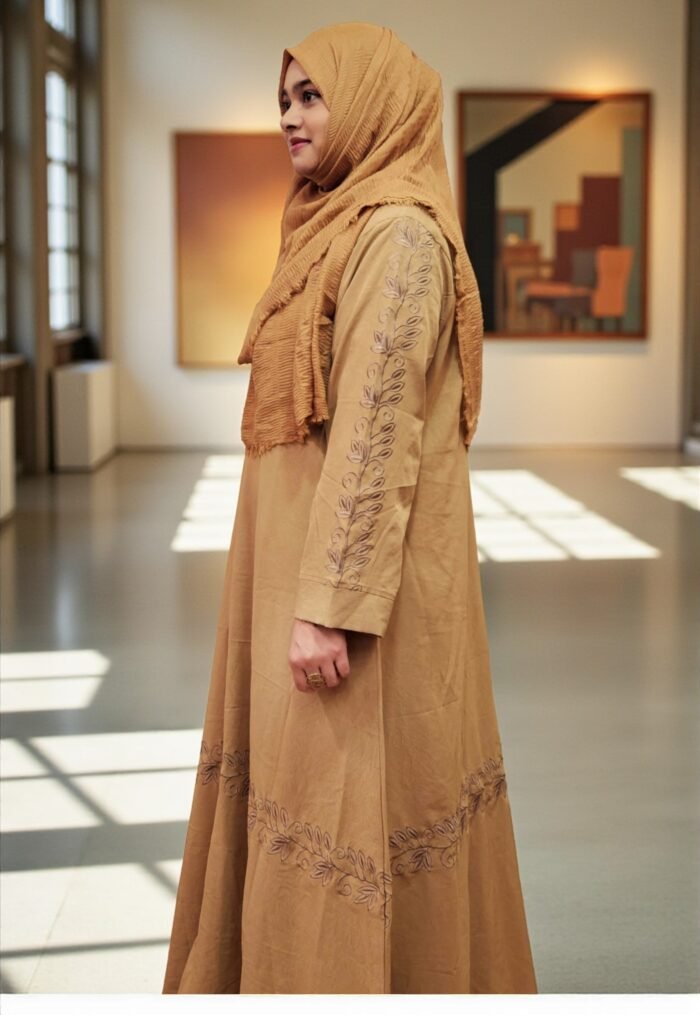 Elegant embroidered borkha in Korean fabric with hand embroidery on sleeves.
