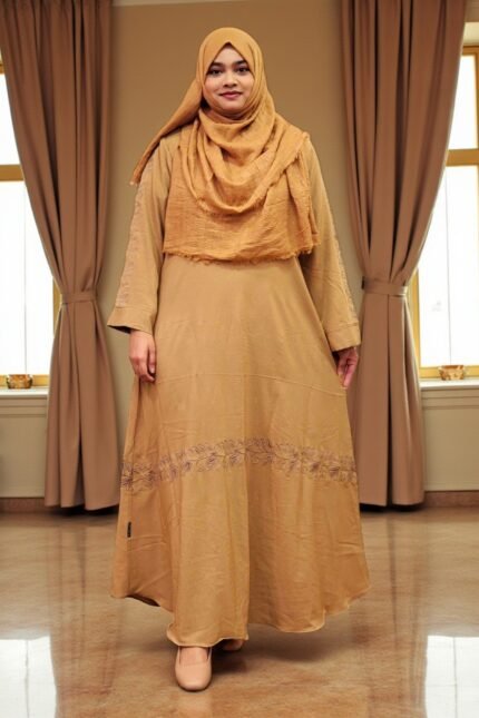 Elegant embroidered borkha in Korean fabric with hand embroidery on sleeves.