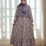 Elegant modest gown with beautiful print and lightweight fabric for everyday wear